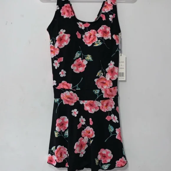 NWT Buzz Swim Dress sz M Black & Pink Floral Swim Dress - Picture 2 of 9